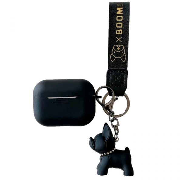 Funda AirPods pro perro negro con correa de silicona